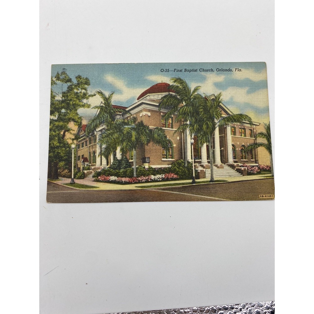 Vintage Orlando FL Postcard First Baptist Church Linen UnPosted 1940s Florida